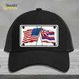 Hawaii Crossed US Flag Novelty License Plate Hat Mesh / Black