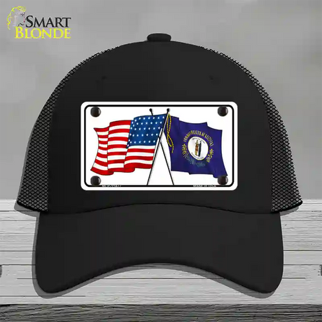 Kentucky Crossed US Flag Novelty License Plate Hat Mesh / Black