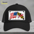 Maryland Crossed US Flag Novelty License Plate Hat Mesh / Black