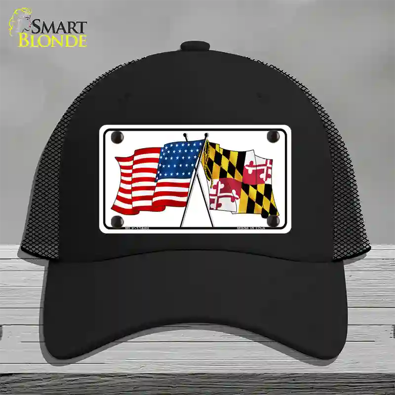 Maryland Crossed US Flag Novelty License Plate Hat Mesh / Black