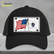 Massachusetts Crossed US Flag Novelty License Plate Hat Mesh / Black