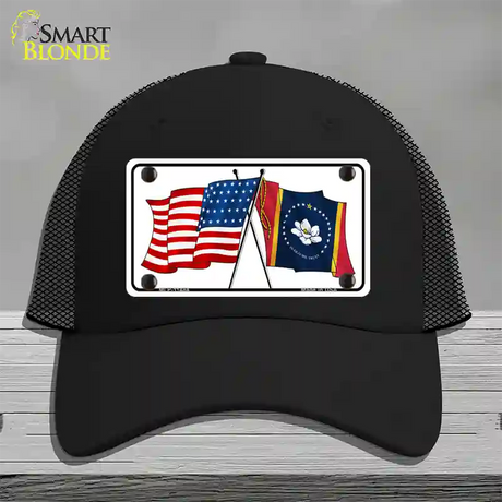 Mississippi Crossed US Flag Novelty License Plate Hat Mesh / Black