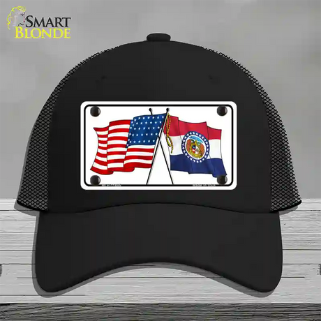 Missouri Crossed US Flag Novelty License Plate Hat Mesh / Black