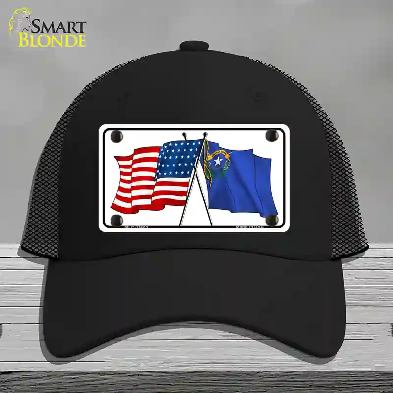 Nevada Crossed US Flag Novelty License Plate Hat Mesh / Black