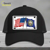 New Hampshire Crossed US Flag Novelty License Plate Hat Mesh / Black