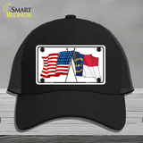 North Carolina Crossed US Flag Novelty License Plate Hat Mesh / Black