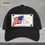 Rhode Island Crossed US Flag Novelty License Plate Hat Mesh / Black