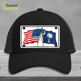 South Carolina Crossed US Flag Novelty License Plate Hat Mesh / Black