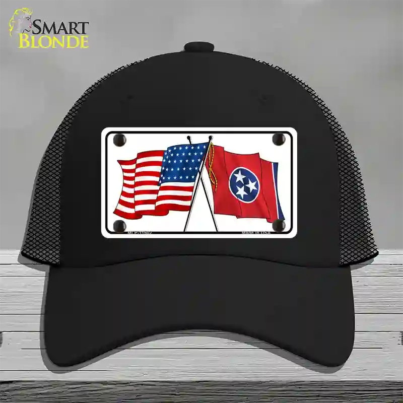 Tennessee Crossed US Flag Novelty License Plate Hat Mesh / Black