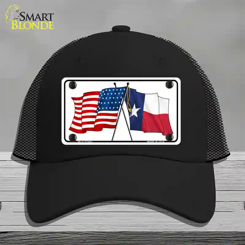 Texas Crossed US Flag Novelty License Plate Hat Mesh / Black