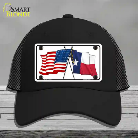 Texas Crossed US Flag Novelty License Plate Hat Mesh / Black