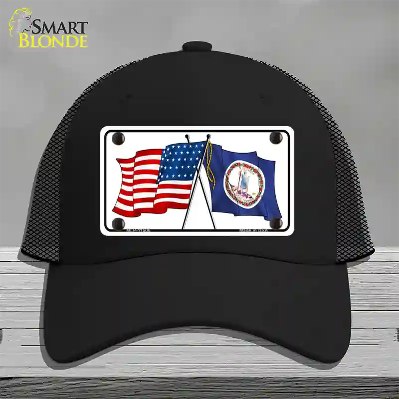 Virginia Crossed US Flag Novelty License Plate Hat Mesh / Black