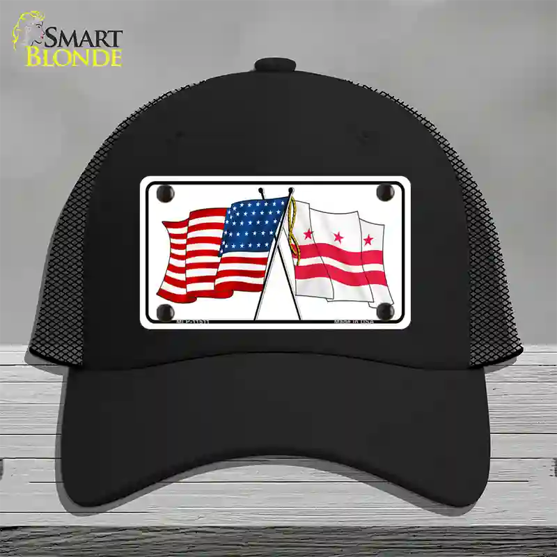 Washington DC Crossed US Flag Novelty License Plate Hat Mesh / Black