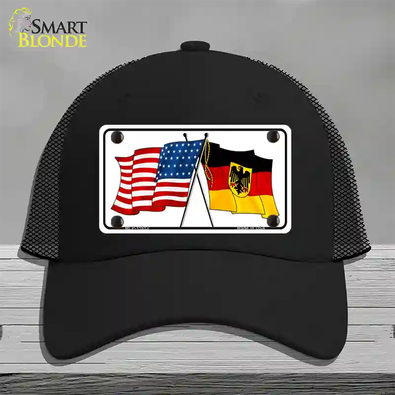 Germany Crossed US Flag Novelty License Plate Hat Mesh / Black