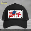 England Crossed US Flag Novelty License Plate Hat Mesh / Black