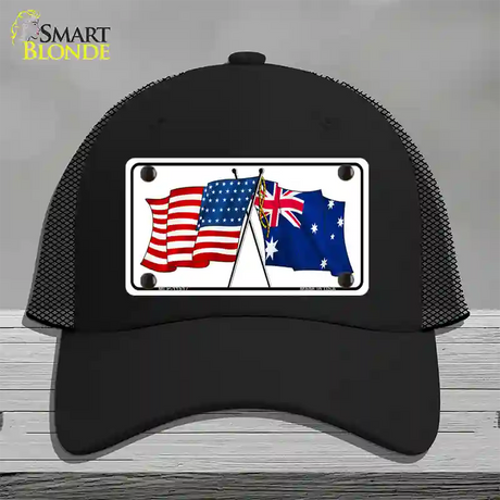 Australia Crossed US Flag Novelty License Plate Hat Mesh / Black