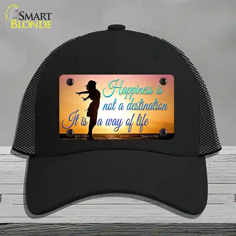 Happiness Way Of Life Sunset Novelty License Plate Hat Mesh / Black