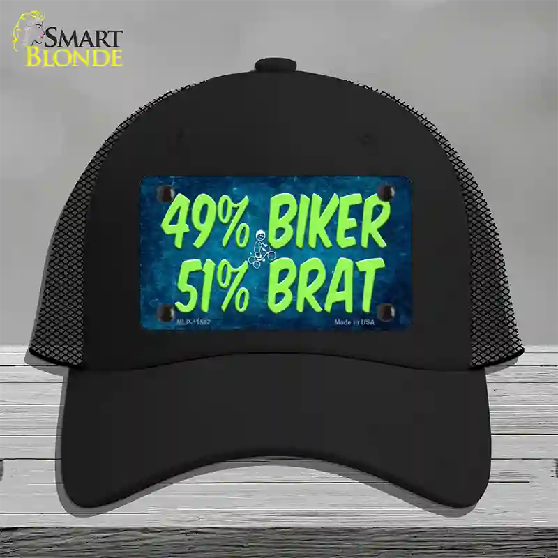 49% Biker 51% Brat Novelty License Plate Hat Mesh / Black