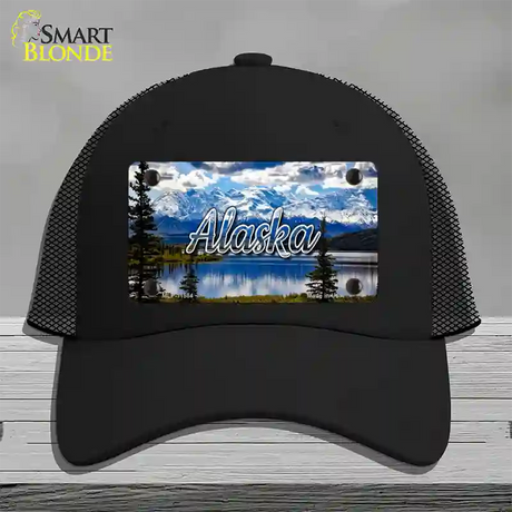 Alaska Snowy Mountains State Novelty License Plate Hat Mesh / Black