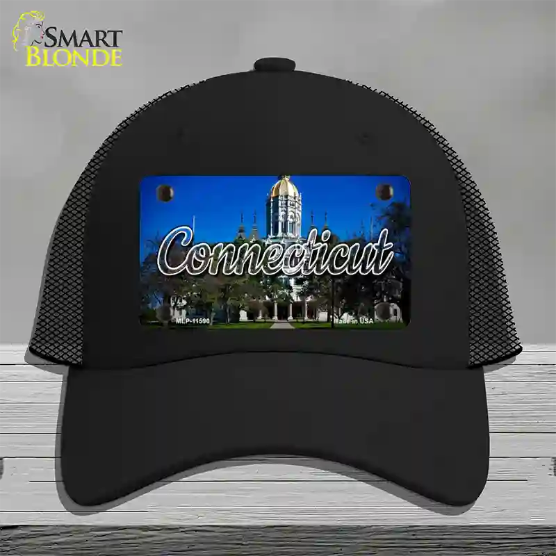 Connecticut Capital Building State Novelty License Plate Hat Mesh / Black