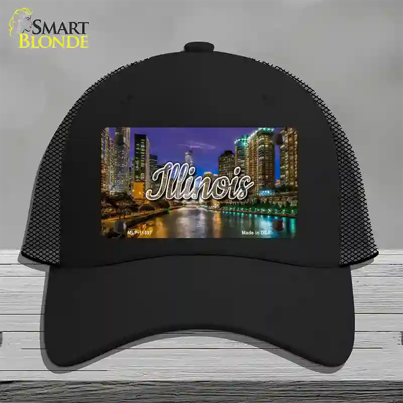 Illinois River City Lights State Novelty License Plate Hat Mesh / Black