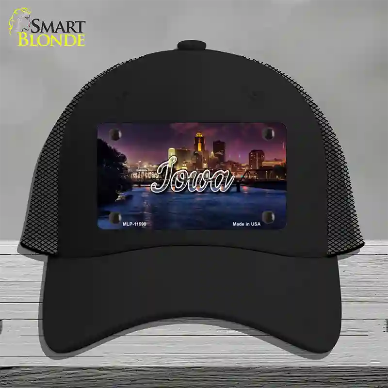 Iowa Bridge City Lights State Novelty License Plate Hat Mesh / Black