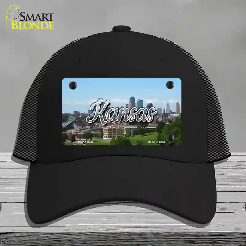 Kansas Downtown Skyline State Novelty License Plate Hat Mesh / Black