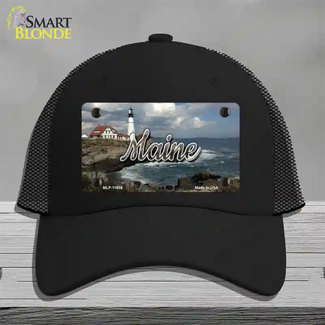 Maine Lighthouse Beach State Novelty License Plate Hat Mesh / Black