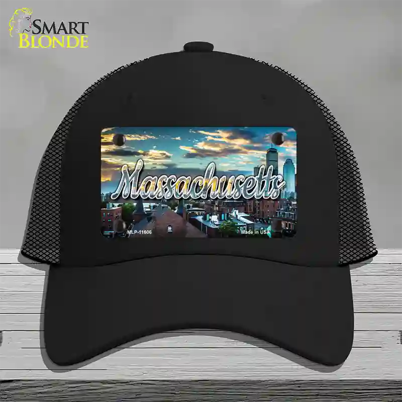 Massachusetts Sunset Skyline State Novelty License Plate Hat Mesh / Black