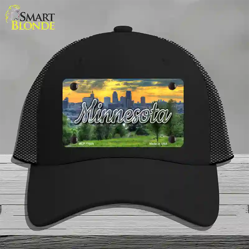 Minnesota City Skyline Sunset State Novelty License Plate Hat Mesh / Black