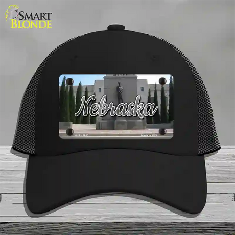 Nebraska Capital Building State Novelty License Plate Hat Mesh / Black