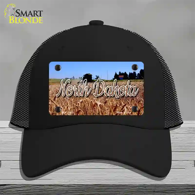 North Dakota Wheat Farm State Novelty License Plate Hat Mesh / Black