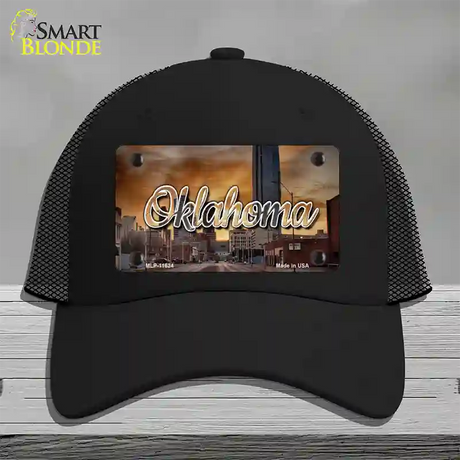 Oklahoma Sunset Skyline State Novelty License Plate Hat Mesh / Black