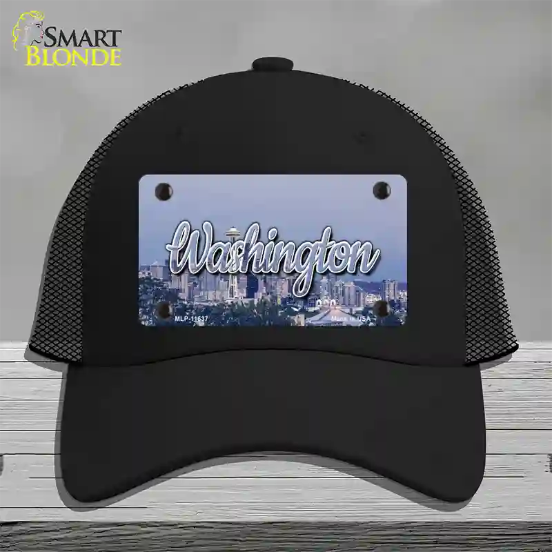 Washington Space Needle State Novelty License Plate Hat Mesh / Black