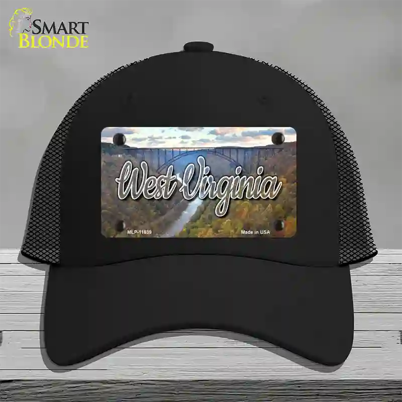 West Virginia River Bridge State Novelty License Plate Hat Mesh / Black