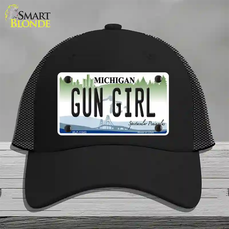 Gun Girl Michigan Novelty License Plate Hat Mesh / Black