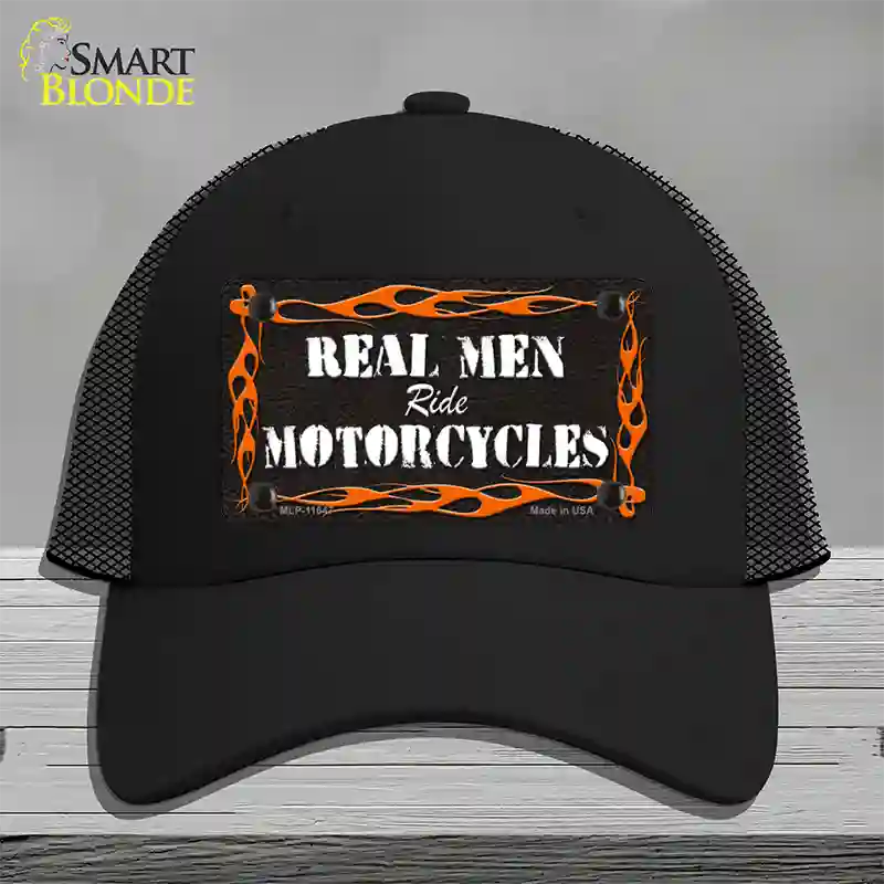 Real Men Ride Motorcycles Novelty License Plate Hat Mesh / Black