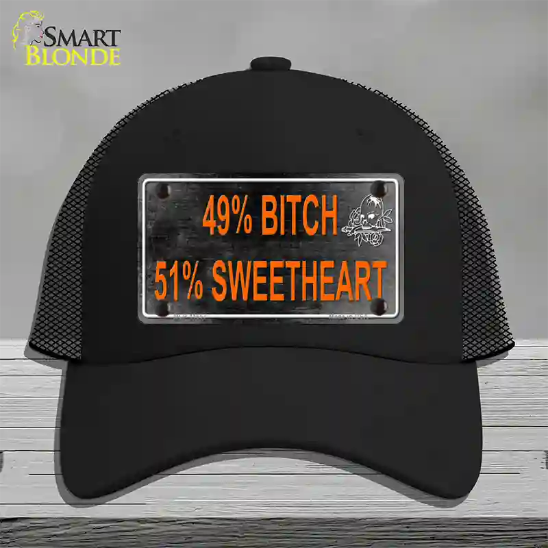 49 Percent Bitch 51 Percent Sweet Novelty License Plate Hat Mesh / Black