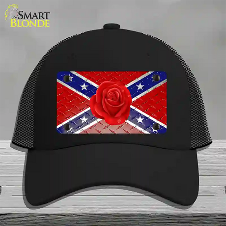 Confederate Flag With Red Rose Novelty License Plate Hat Mesh / Black