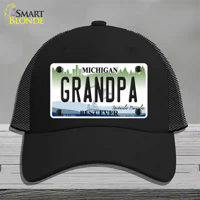 Grandpa Michigan Novelty License Plate Hat Mesh / Black