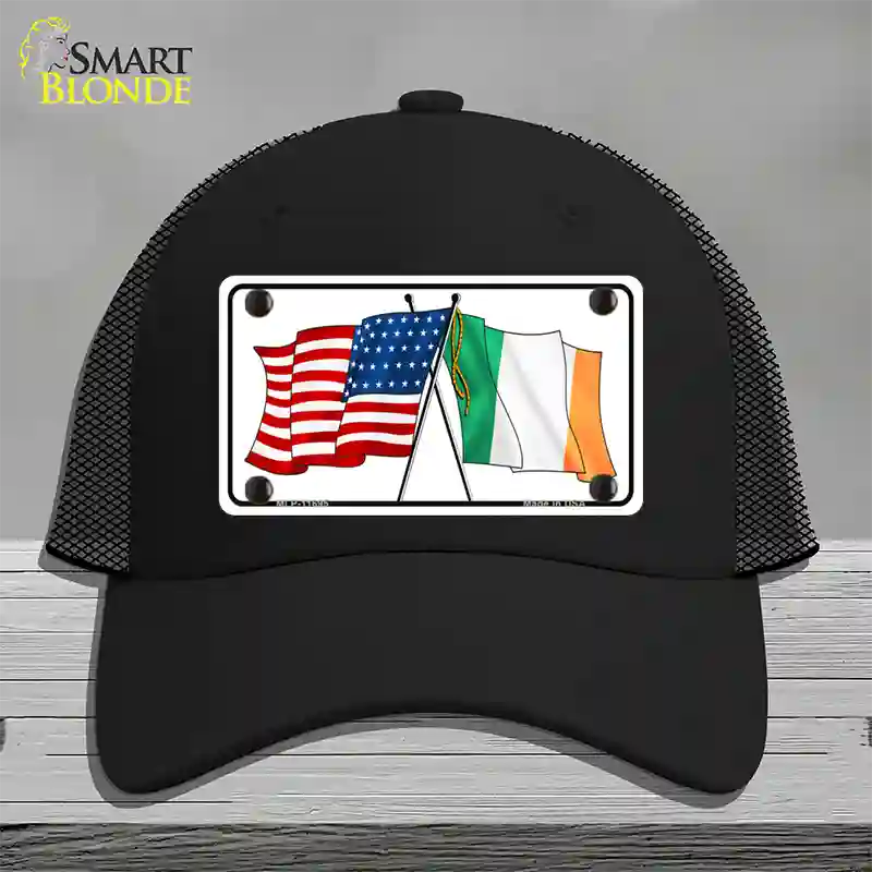 Ireland USA Crossed Flag Novelty License Plate Hat Mesh / Black