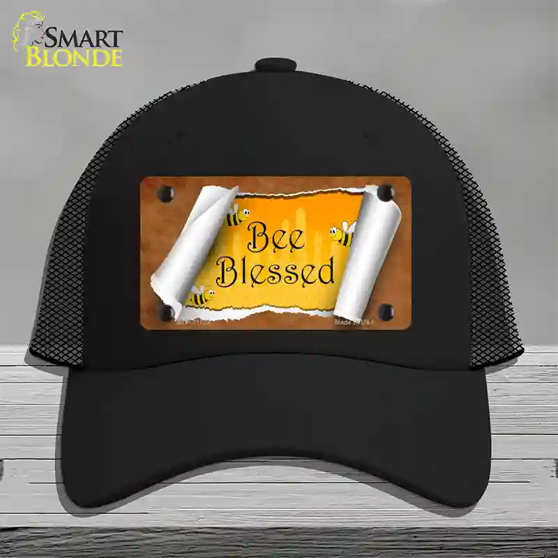 Bee Blessed Scroll Novelty License Plate Hat Mesh / Black