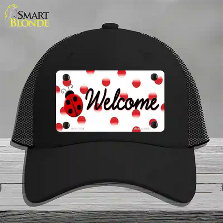 Welcome Ladybug Novelty License Plate Hat Mesh / Black