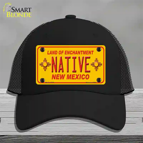 Native New Mexico Yellow State Novelty License Plate Hat Mesh / Black