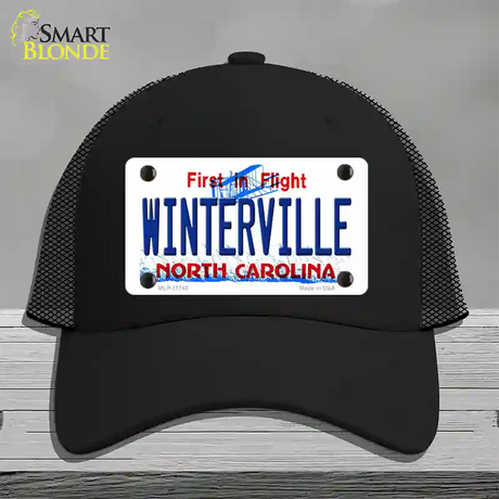 Winterville North Carolina State Novelty License Plate Hat Mesh / Black