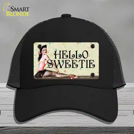 Hello Sweetie Vintage Pinup Novelty License Plate Hat Mesh / Black