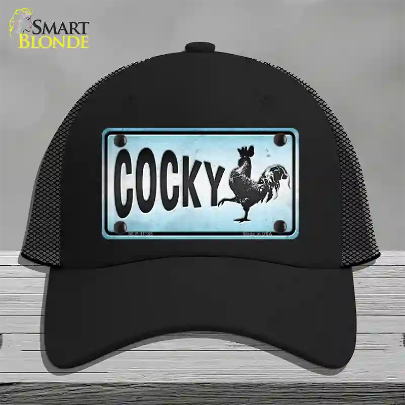 Cocky Chicken Novelty License Plate Hat Mesh / Black