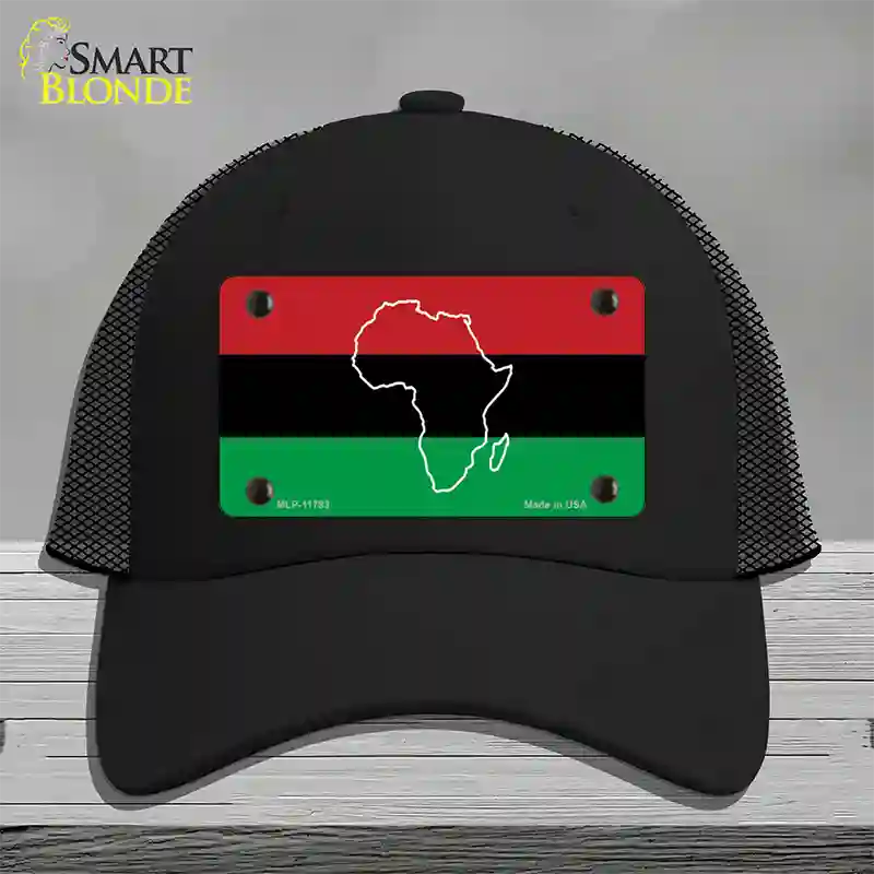 Africa Outline With Flag Novelty License Plate Hat Mesh / Black