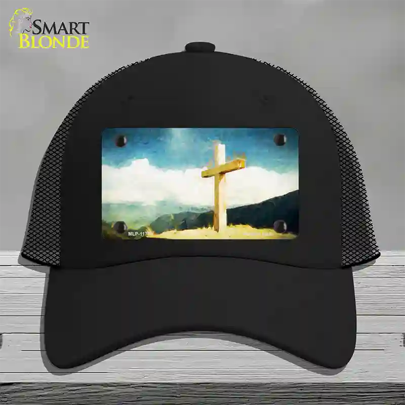 Lone Cross in the Sky Novelty License Plate Hat Mesh / Black