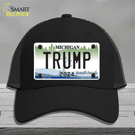 Trump 2024 Michigan Background Novelty License Plate Hat Mesh / Black